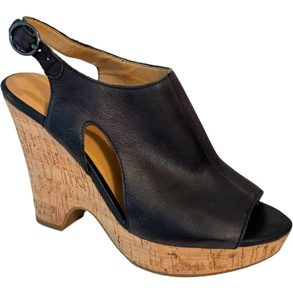 Franco Sarto Gabriel Black Open Toe Ankle Strap Leather Slingback Heel Size 7M - Picture 1 of 12